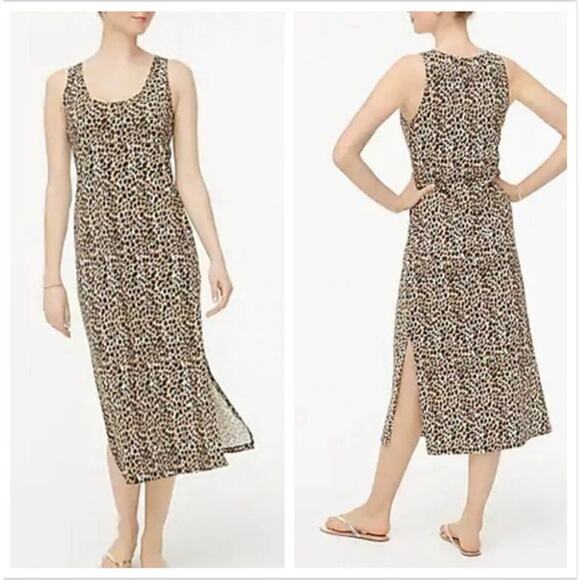J. Crew Cotton Midi Tank Dress Leopard Cheetah Print Side Slits Small - Picture 1 of 8
